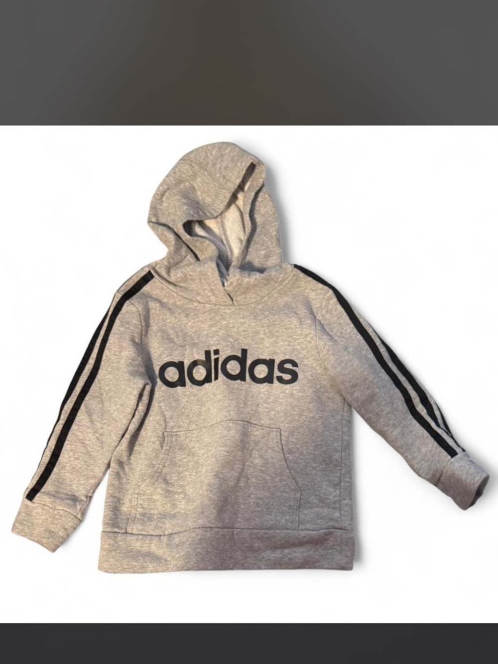 adidas Kids Heather Gray Hoodie with Black Logo & Stripe
